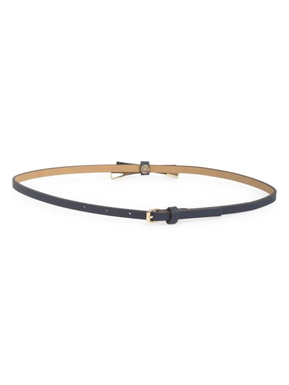 NEW Kate Spade 8mm Goldtone Tips Logo Spade Skinny Bow Belt, Blazer Blue